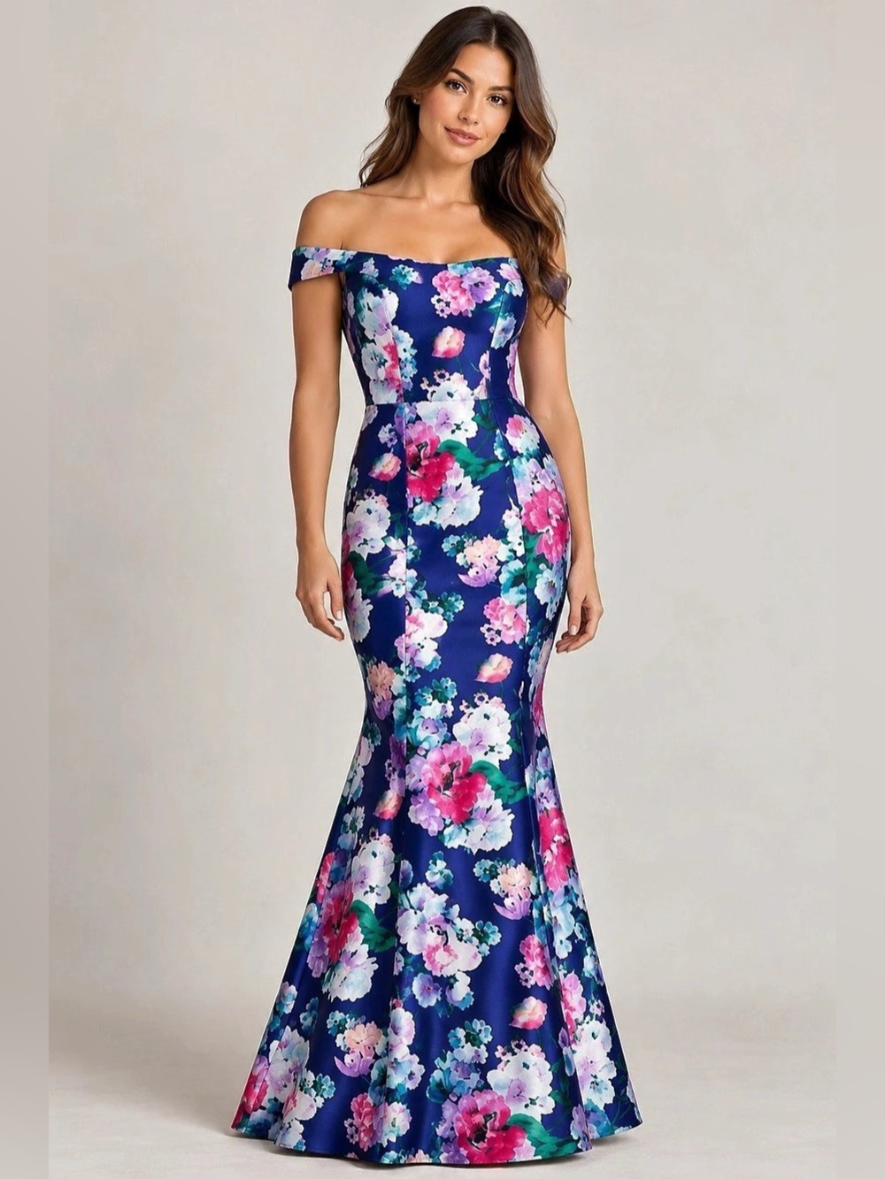NWT My Michelle Blue Floral Off Shoulder Mermaid Gown Dress Size 5